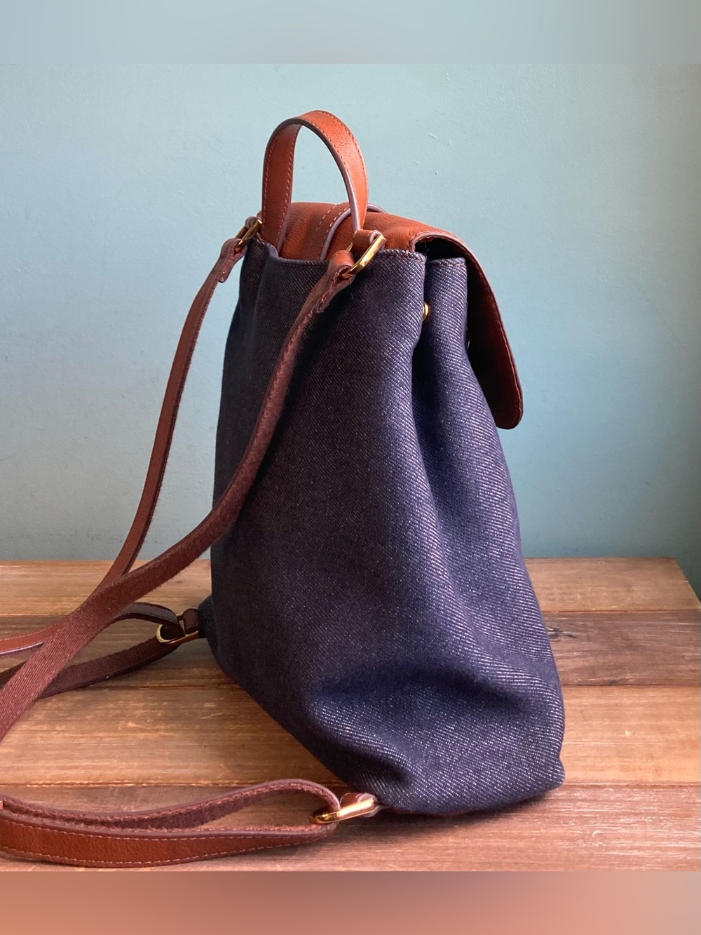 Fossil Emery Backpack Denim Canvas and Leather - Picture 5 of 10